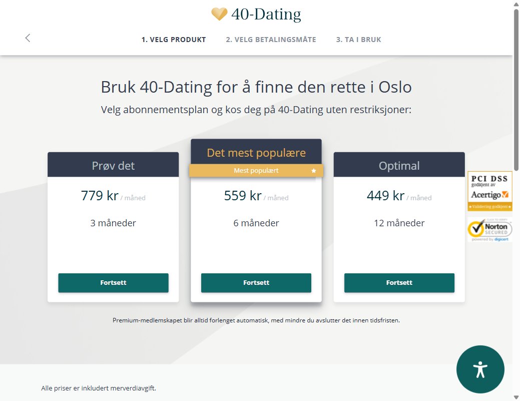 40dating premium priser Norge