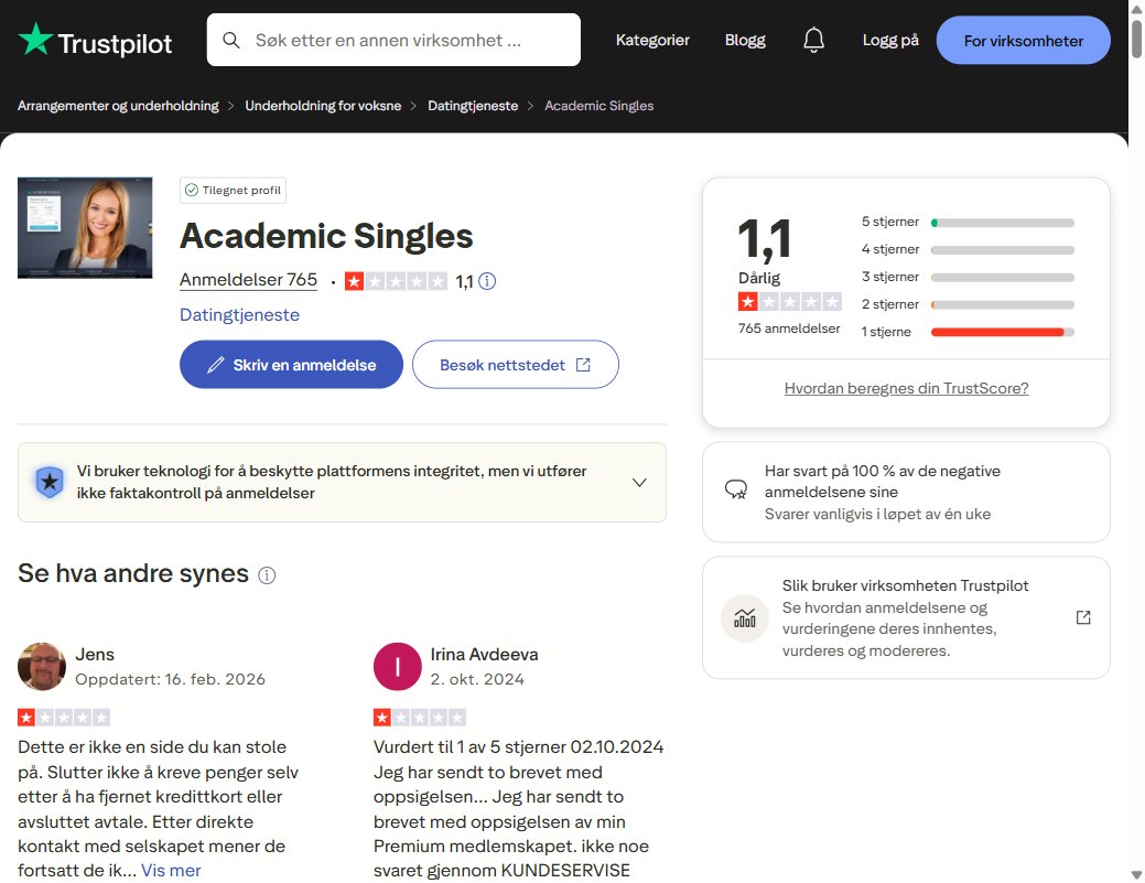 Academic Singles Trustpilot anmeldelser