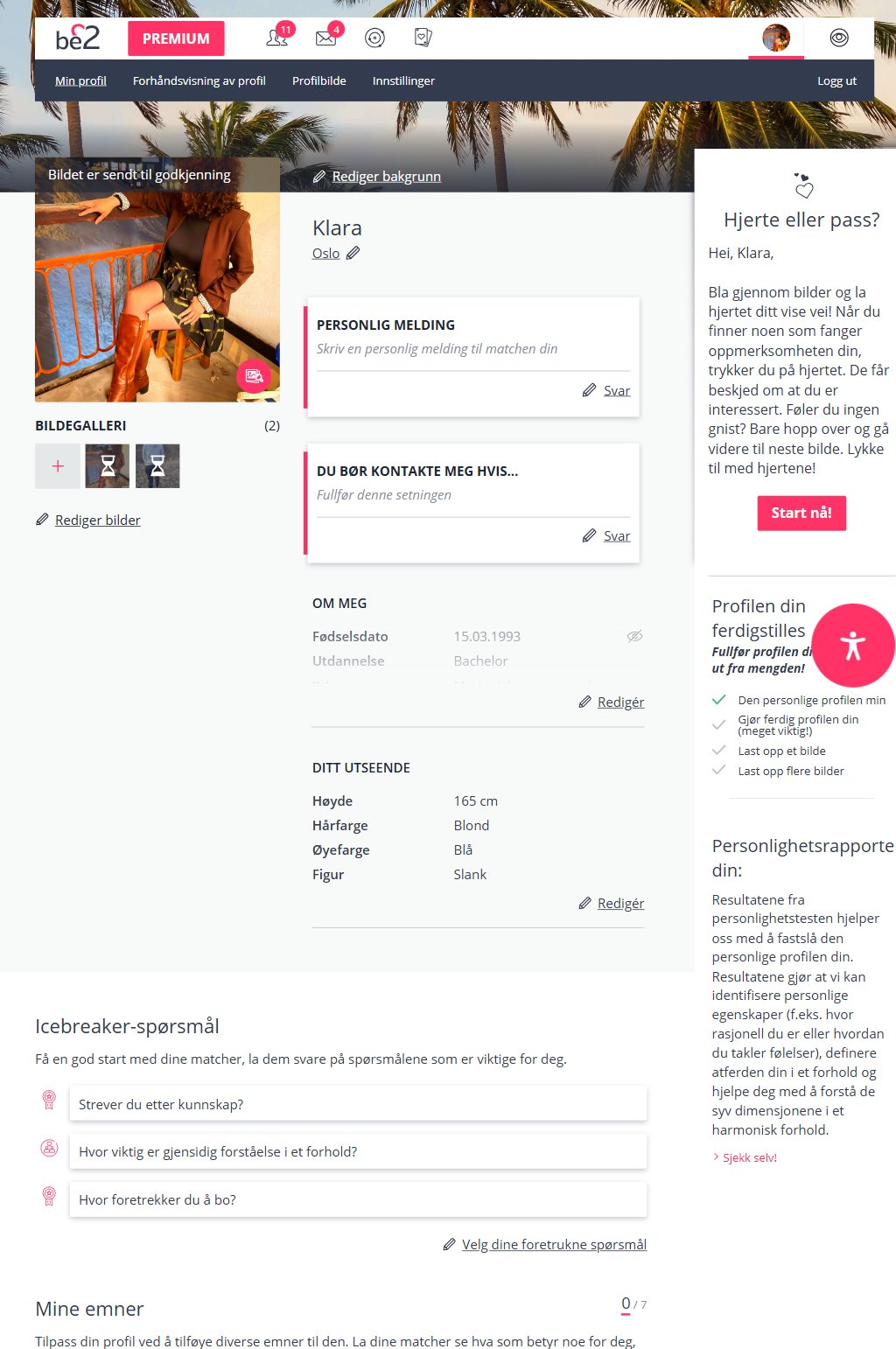 Klaras Be2-profil eksempel