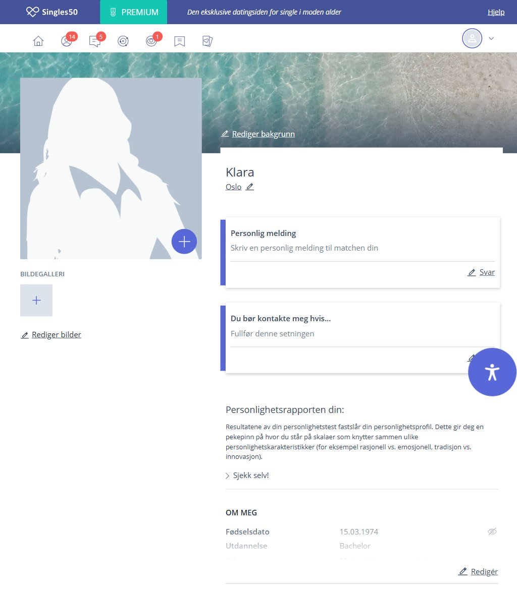 Singles50 profileksempel informasjon