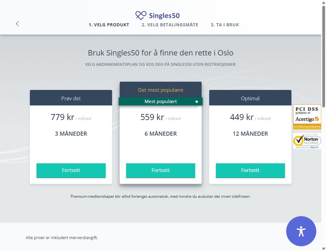 Singles50 Premium medlemskap oversikt