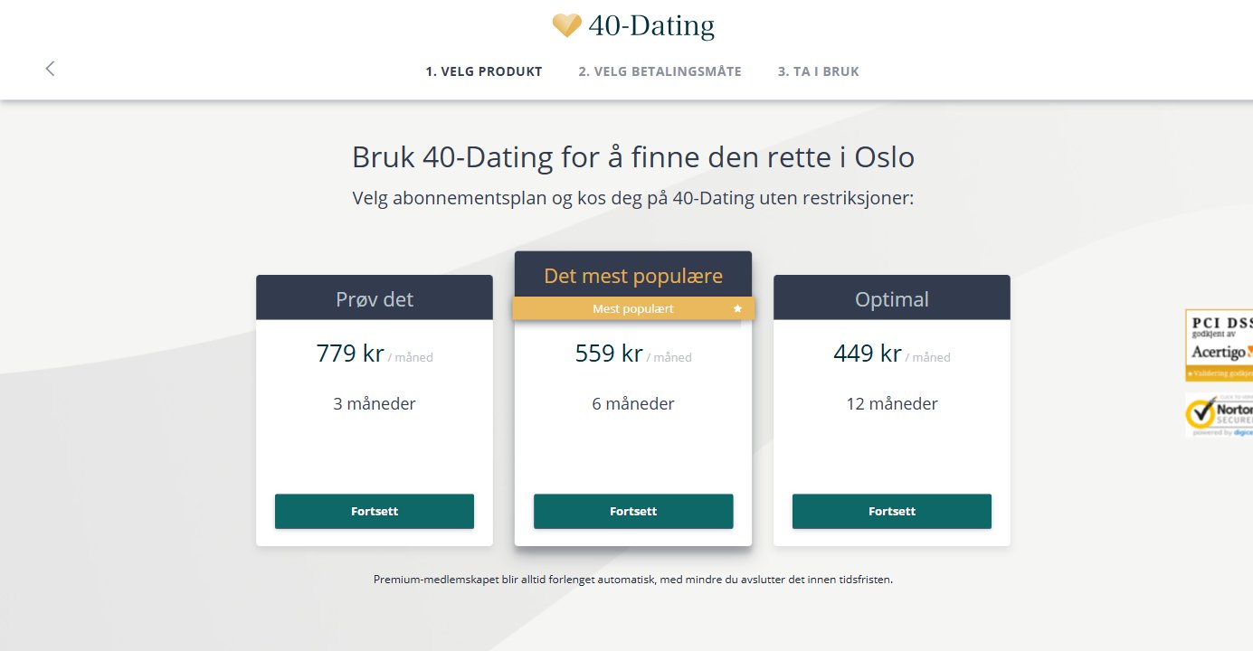 40-Dating Premium-priser i Norge på bestillingssiden
