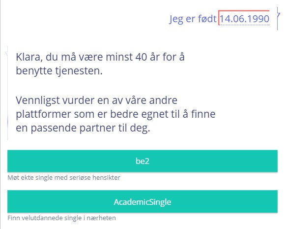 Singles50 ved registreringen: du må være minst 40 år for å benytte tjenesten